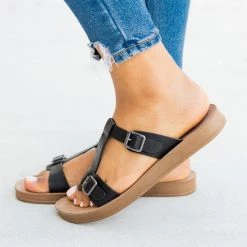 Bamboo Shoes T-Strap Double Buckle Sandals Newest Arrivals
