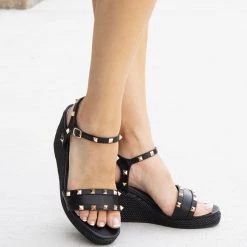 Nature Breeze Newest Arrivals Talia Studded Espadrille Wedges