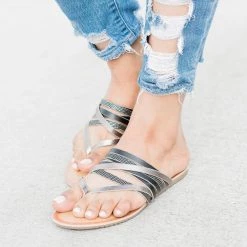 Refresh Textured Metallic Strappy Sandals Newest Arrivals