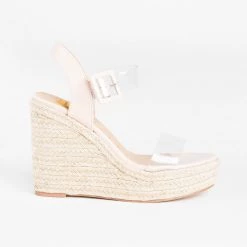 Fahrenheit Trendy Clear Strap Espadrille Wedges