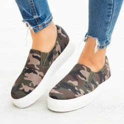 Qupid Shoes Newest Arrivals Trendy Printed Platform Slip-On Sneakers