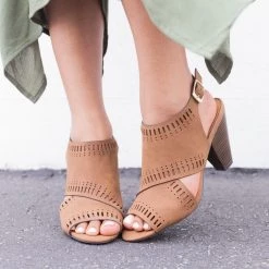 Qupid Shoes Cut-Out Sling-Back Chunky Heels Newest Arrivals
