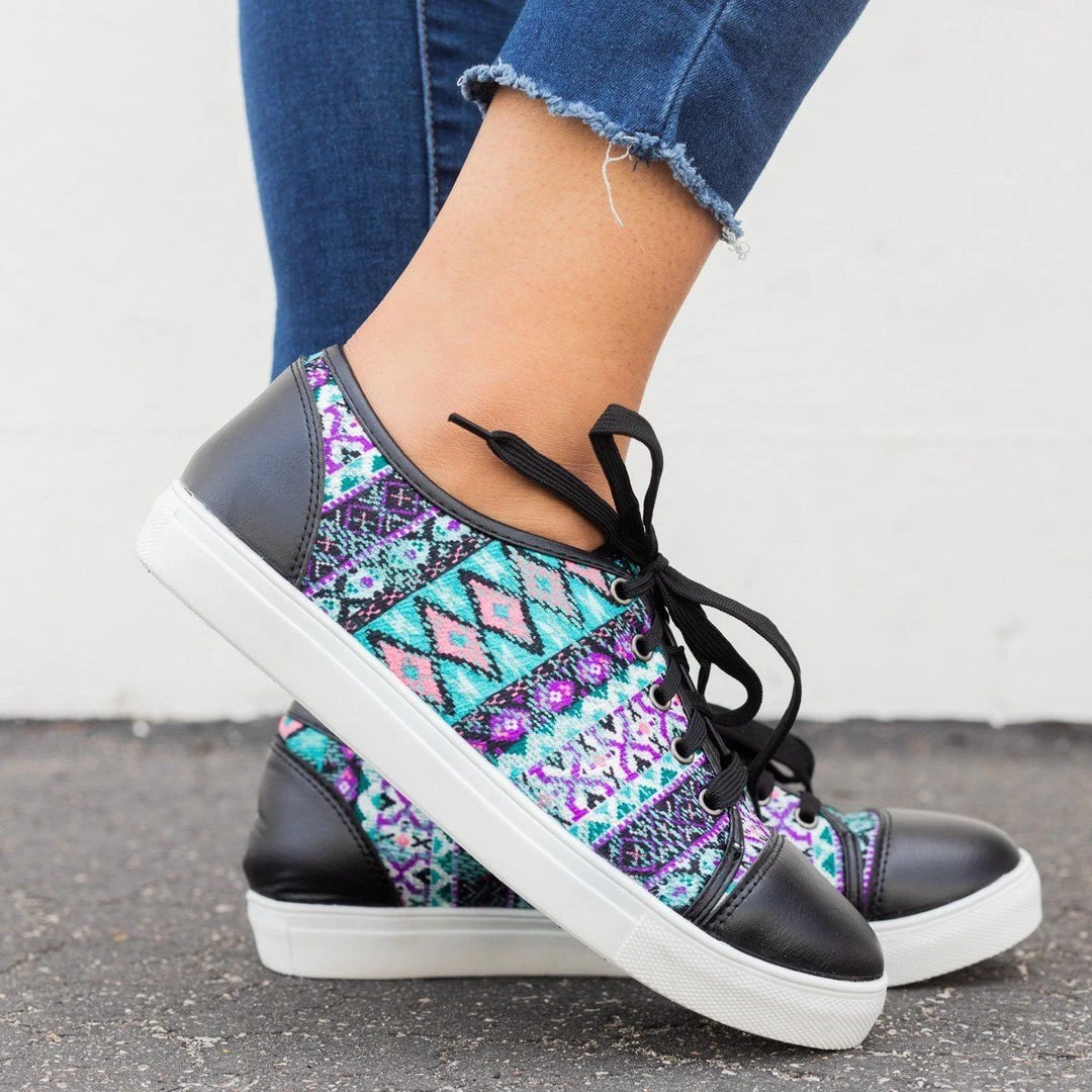 Reneeze Shoes Colorful Embroidered Fashion Lace-Up Sneakers 2 Reneeze Shoes Colorful Embroidered Fashion Lace-Up Sneakers