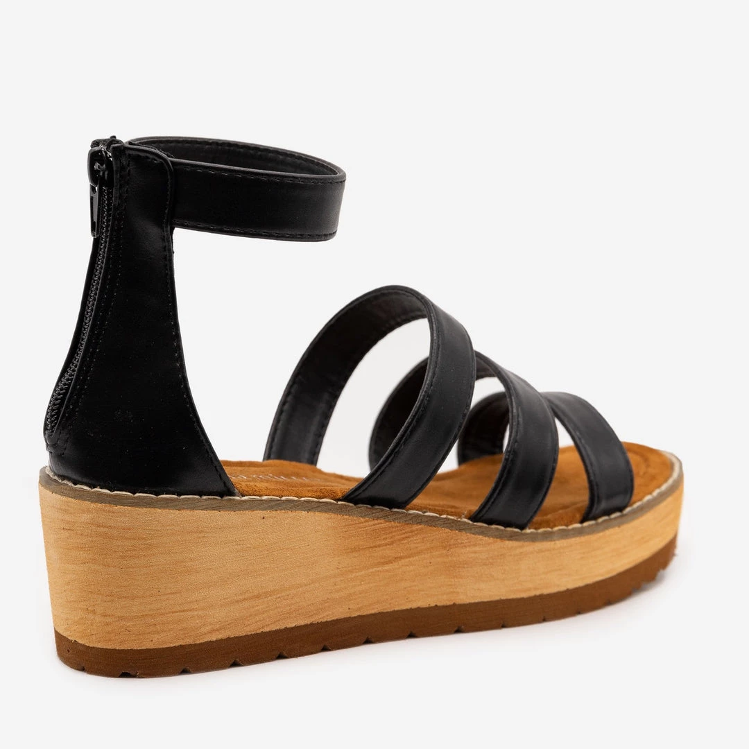 Olivia Miller Newest Arrivals Triple Strap Faux Wooden Wedges 6 Olivia Miller Newest Arrivals Triple Strap Faux Wooden Wedges