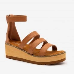 Olivia Miller Newest Arrivals Triple Strap Faux Wooden Wedges