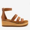 Olivia Miller Newest Arrivals Triple Strap Faux Wooden Wedges