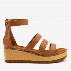 Olivia Miller Newest Arrivals Triple Strap Faux Wooden Wedges
