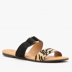 Qupid Shoes Two-Toned Animal Print Slip-On Sandals