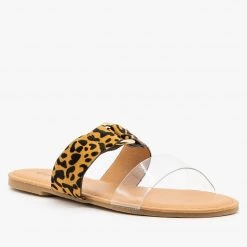 Qupid Shoes Two-Toned Animal Print Slip-On Sandals