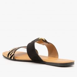 Qupid Shoes Two-Toned Animal Print Slip-On Sandals