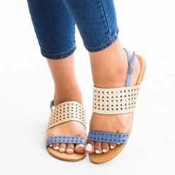 Qupid Shoes Two-Toned Laser Cut Fashion Sandals Newest Arrivals