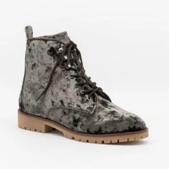 Qupid Shoes Newest Arrivals Velvet Fashion Lace-Up Combat Boots