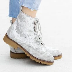 Qupid Shoes Newest Arrivals Velvet Fashion Lace-Up Combat Boots