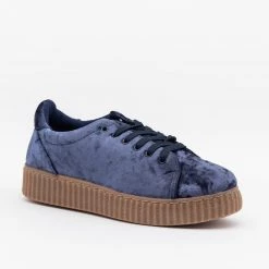 Qupid Shoes Newest Arrivals Velvet Lace-Up Fashion Sneakers