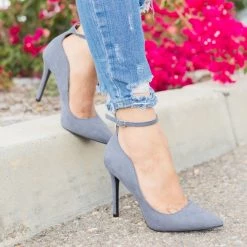 Qupid Shoes Wavy Ankle Strap High Heels
