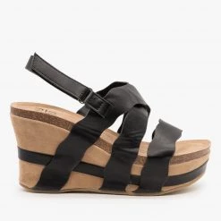Yoki Wavy Edge Criss Cross Platform Wedges