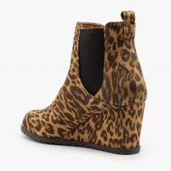 Weeboo Wedge Heel Leopard Print Chelsea Boots Newest Arrivals