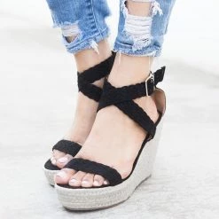 Qupid Shoes Woven Criss Cross Espadrille Wedges