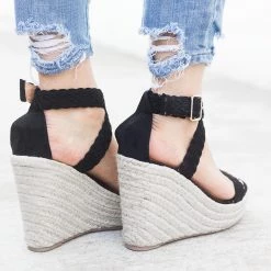 Qupid Shoes Woven Criss Cross Espadrille Wedges
