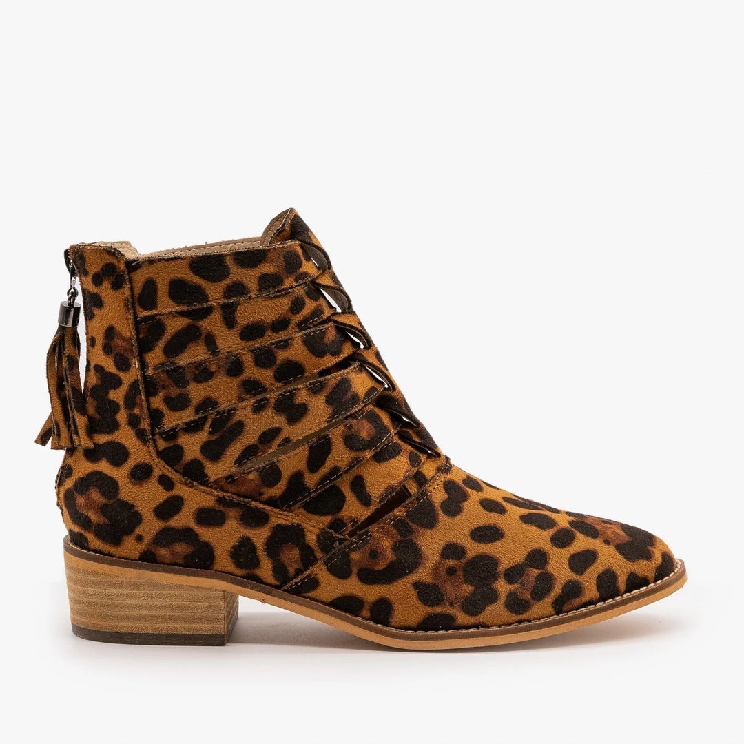 ARider Girl Woven Leopard Print Ankle Booties Newest Arrivals 1 ARider Girl Woven Leopard Print Ankle Booties Newest Arrivals