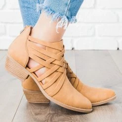 Qupid Shoes Woven Strappy Ankle Booties Newest Arrivals