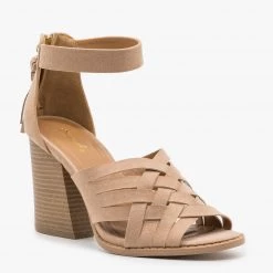 Qupid Shoes Woven Tassel Zipper Chunky Heels Newest Arrivals