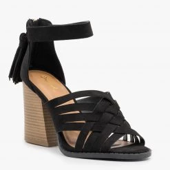 Qupid Shoes Woven Tassel Zipper Chunky Heels Newest Arrivals