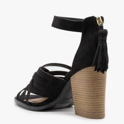 Qupid Shoes Woven Tassel Zipper Chunky Heels Newest Arrivals
