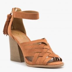 Qupid Shoes Woven Tassel Zipper Chunky Heels Newest Arrivals