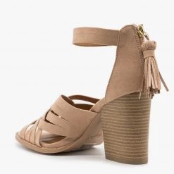 Qupid Shoes Woven Tassel Zipper Chunky Heels Newest Arrivals