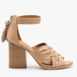 Qupid Shoes Woven Tassel Zipper Chunky Heels Newest Arrivals