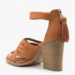 Qupid Shoes Woven Tassel Zipper Chunky Heels Newest Arrivals