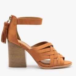 Qupid Shoes Woven Tassel Zipper Chunky Heels Newest Arrivals