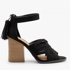 Qupid Shoes Woven Tassel Zipper Chunky Heels Newest Arrivals