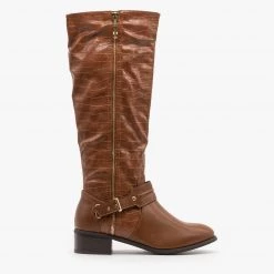 Reneeze Shoes Newest Arrivals Zippered Crocodile Riding Boots