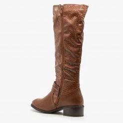 Reneeze Shoes Newest Arrivals Zippered Crocodile Riding Boots